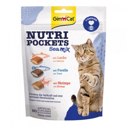 GimCat Nutri Pockets Sea Mix & Taurine Ласощі для кішок лосось з фореллю і креветками з таурином