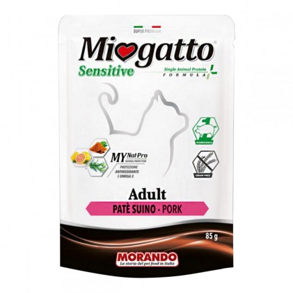 Morando MioGatto Sensitive Adult Pork Монопротеиновые беззерновые консервы для кошек с прошутто