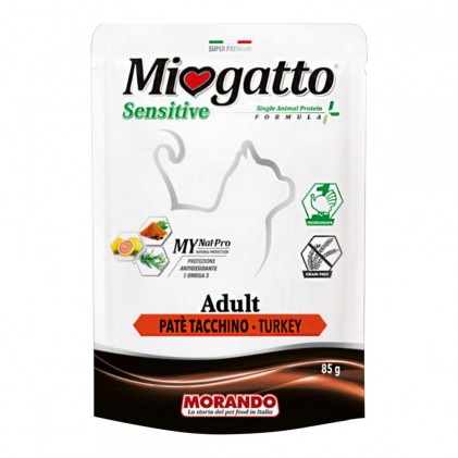 Morando MioGatto Sensitive Adult Turkey Монопротеїнові беззернові консерви для котів з індичкою