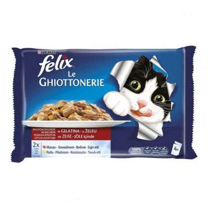 Felix Le Ghiottonerie (пауч) Набор консерв для кошек с говядиной и курицей в желе