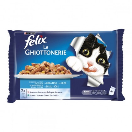 Felix Le Ghiottonerie (пауч) Набір консервів для кішок з лососем та тунцем у желе