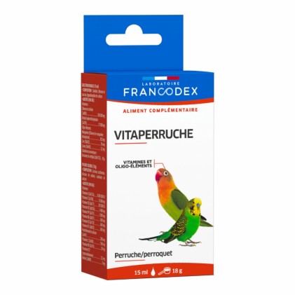 FRANCODEX Vitaperruche Вітаміни та мікроелементи для папуг, 2 пляшки 18г та 15мл