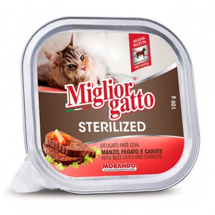 Morando Migliorgatto Sterilized Консервы для стерилизованных кошек с телятиной, печенкой и морковью (паштет)