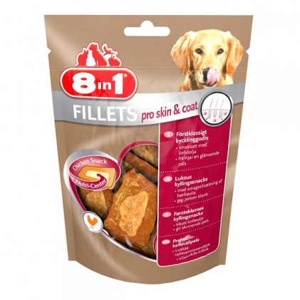 8in1 Fillets Pro Skin & Coat Ласощі для собак куряче філе з лляною олією для шкіри і шерсті
