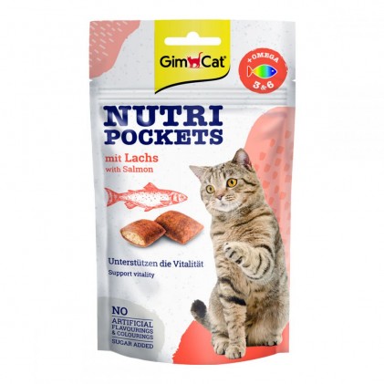 GimCat Nutri Pockets with Salmon & Omega 3 & 6 Лакомства для кошек с лососем и жирными кислотами