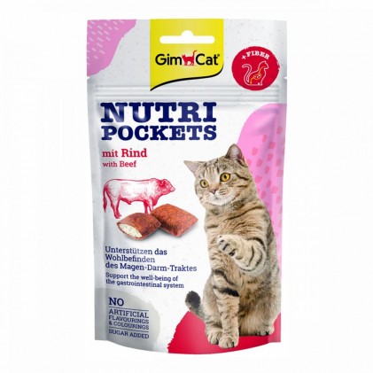 GimCat Nutri Pockets with Beef & Fiber Ласощі для кішок з яловичиною і волокнами