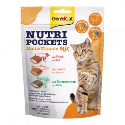 GimCat Nutri Pockets Malt Vitamin Mix Ласощі для кішок начинка з солодом і вітамінами
