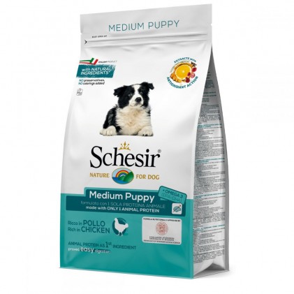 Schesir Dog Medium Puppy Сухий монопротеїновий корм для цуценят середніх порід з куркою