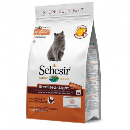 Schesir Cat Sterilized & Light Chicken Сухой монопротеиновый корм для стерилизованных и склонных к полноте кошек с курицей