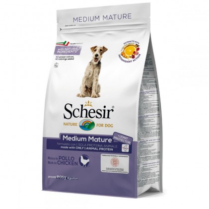 Schesir Dog Medium Mature Сухий монопротеїновий корм для літніх і малоактивних собак середніх порід