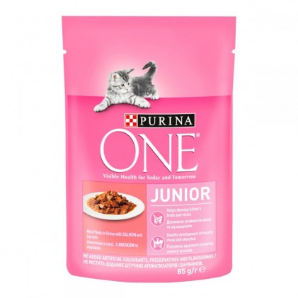 Purina One Junior Filets in Gravy Консервы для котят кусочки в соусе с лососем и морковью