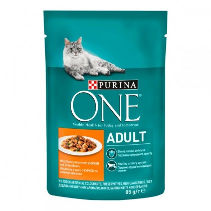 Purina One Cat Filets in Gravy Консервы для кошек кусочки в соусе с курицей и зеленой фасолью