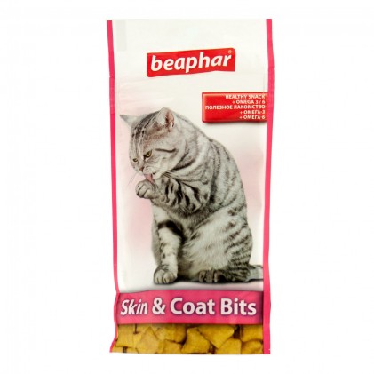 Beaphar Skin & Coat Bits Лакомства для кошек хрустящие подушечки для кожи и шерсти