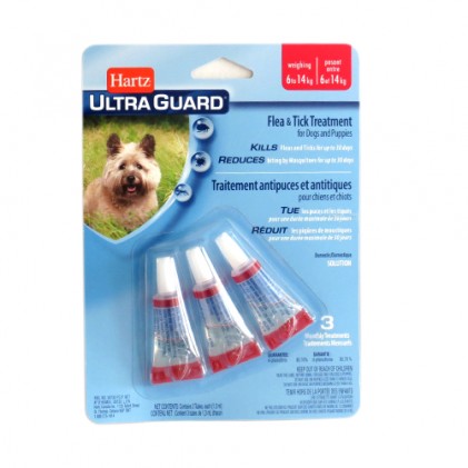 Hartz UltraGuard Капли на холку от блох, клещей и комаров для собак весом от 6 до 14 кг (1,30 мл)